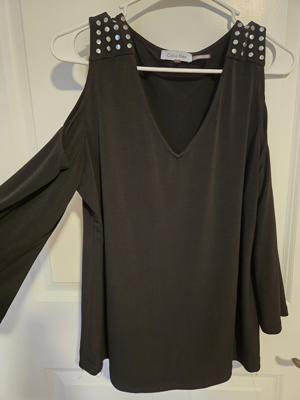 Calvin Klein Black V-Neck Top with Logo Tag